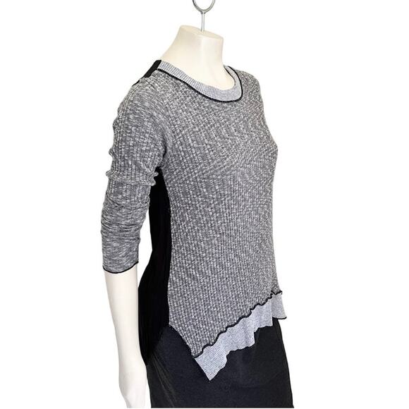 PETE Collection Stretchy Long Sleeve Mixed Media Sweater in Gray Black SZ S - Picture 1 of 9